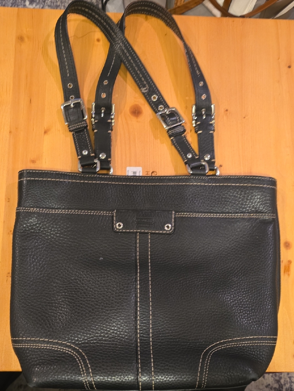 Coach Black Leather Messenger Tote with Contrast Stitching